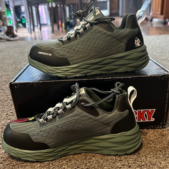 Women’s 7.5 Rocky Green and Black Composite Toe Sneakers - Picture 1 of 6